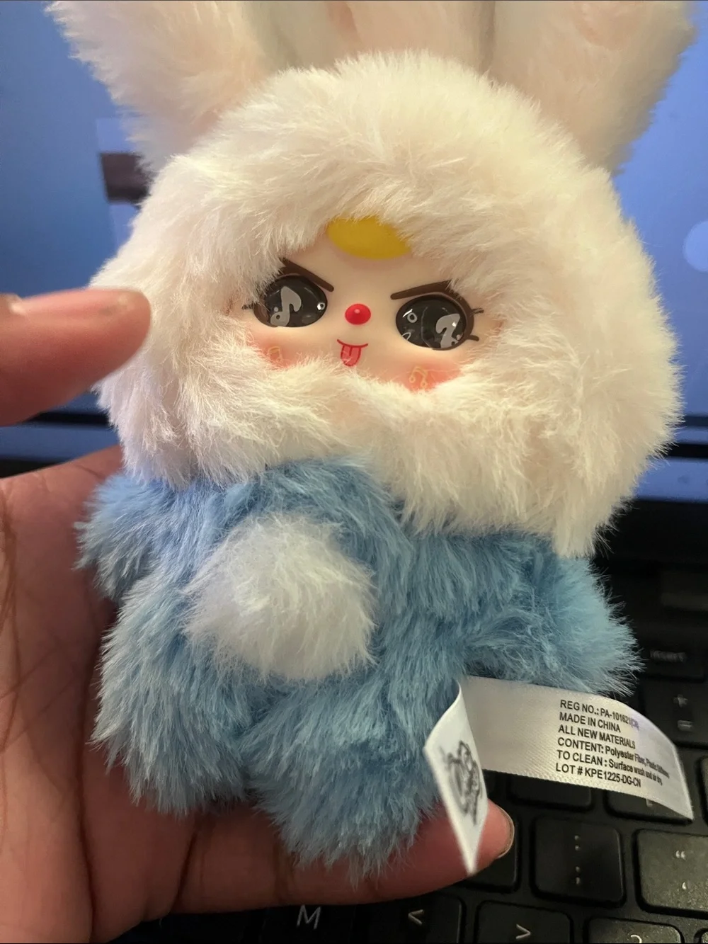 Plush Bunny Hood Small Pet Toy - Cream and Blue